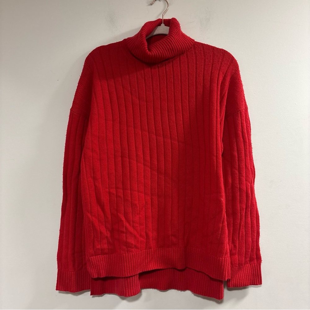 Theory Ribbed Red Turtleneck Sweater